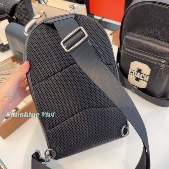 NWT COACH CAJ60 West Pack Varsity Motif Pebble Smooth Leather Black/Chalk - Picture 4 of 10